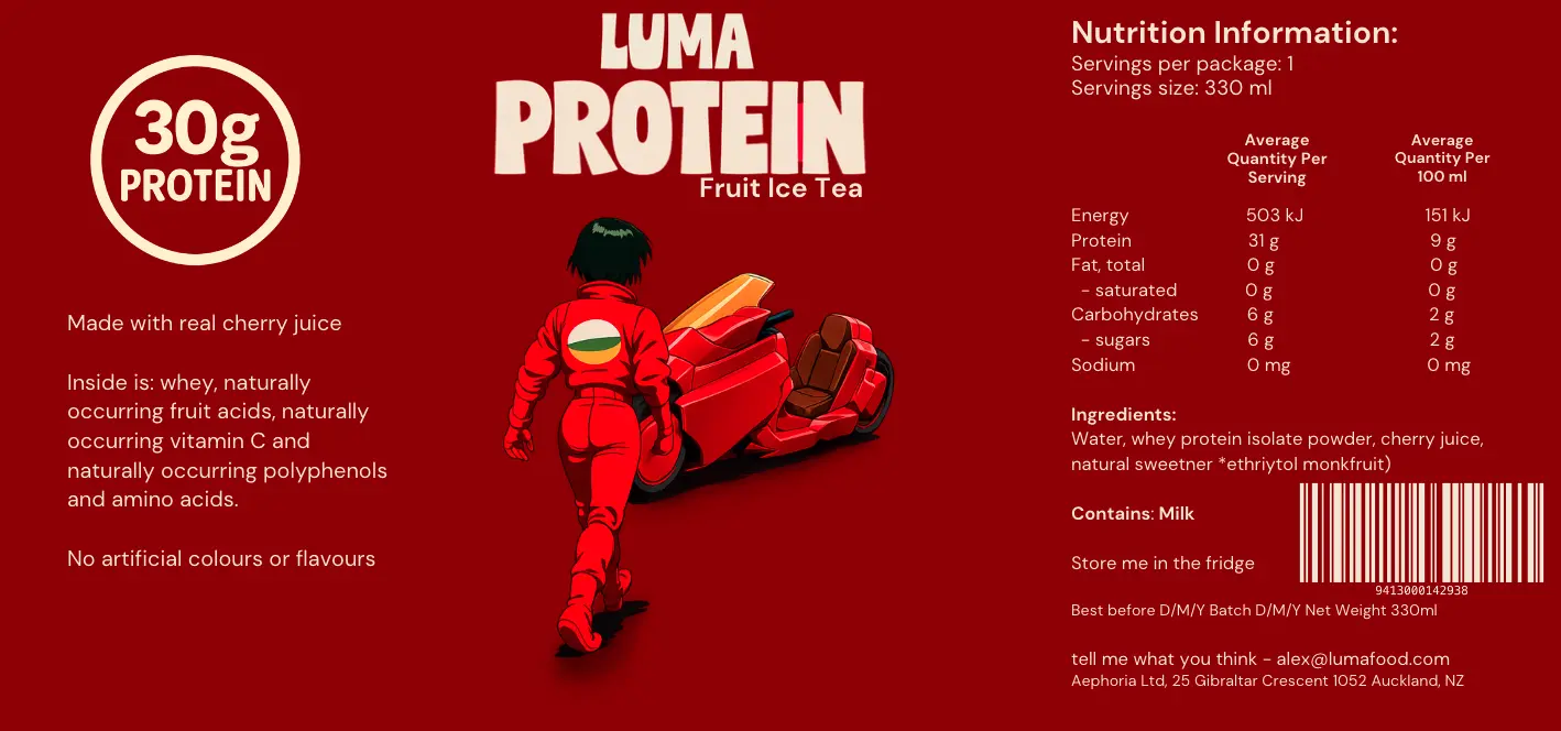 Luma Protein Ice Tea Cherry label